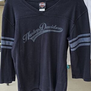 Harley-Davidson Black Long Sleeve Tee with Gray Stripes Ladies